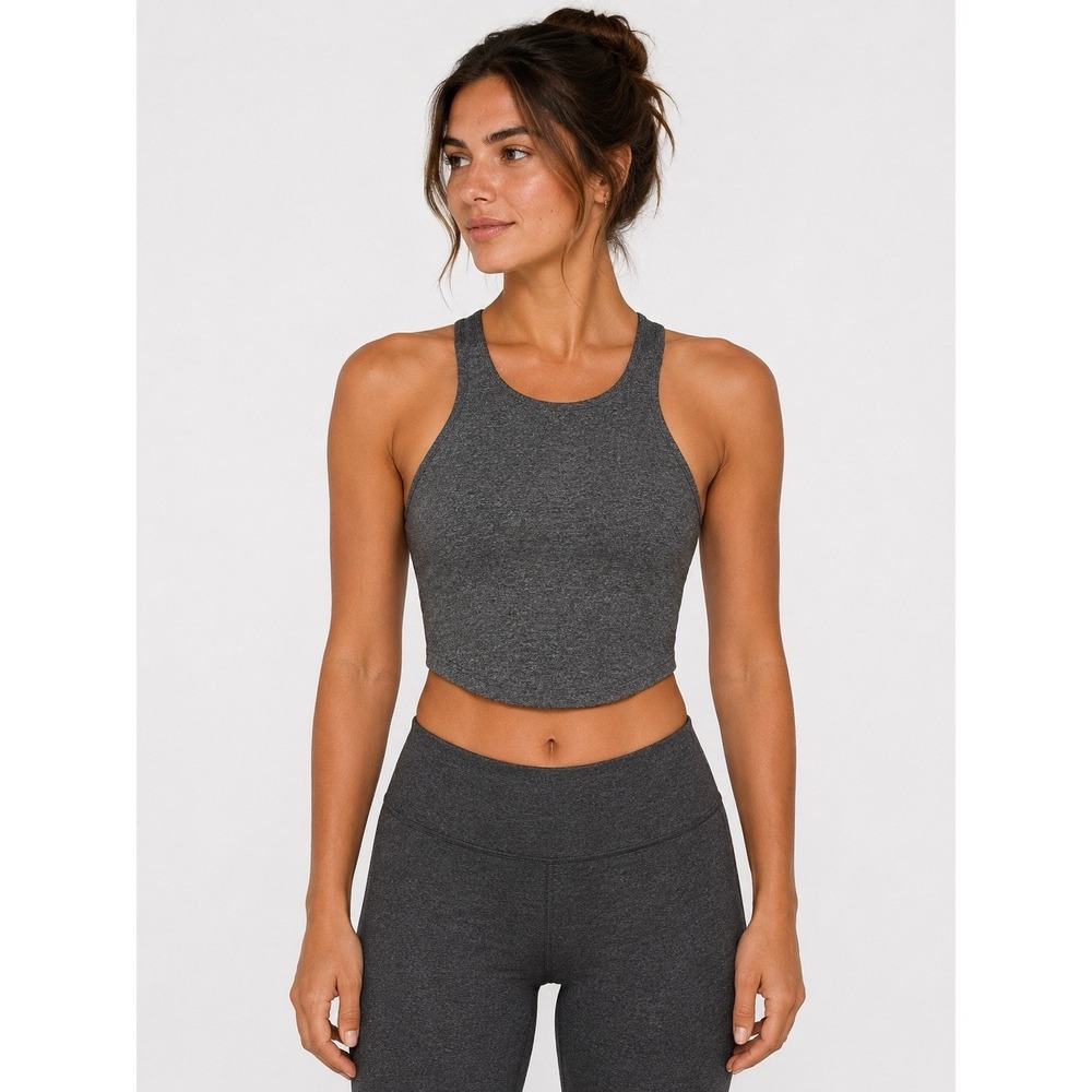 FIVE XS Gray Racerback Crop Tank Activewear Gym Yoga Fitness Top